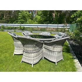 Duży zestaw jadalniany z technoratanu (6 foteli + stół) MODERNO jasnoszary