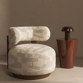 Fotel relaksacyjny Dolce, zaokrąglone kształty, beżowy/kremowy, orzech, lectus