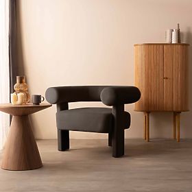 Fotel relaksacyjny Hella brązowy, aksamitny, zaokrąglony, lectus