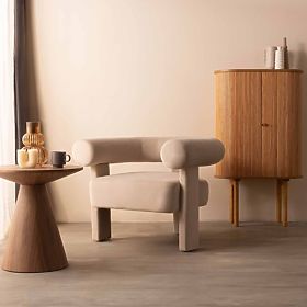 Fotel relaksacyjny Hella jasnobeżowy, aksamitny, zaokrąglony, lectus