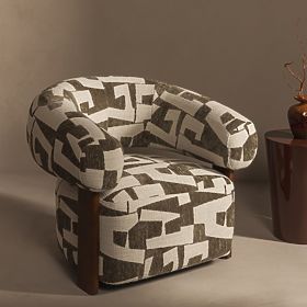 Fotel relaksacyjny Maribel oliwkowo-kremowy/orzech, zaokrąglone kształty, lectus