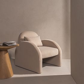 Fotel relaksacyjny Rainbow jasnobeżowy, aksamitny, zaokrąglony, lectus