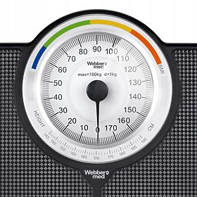 Klasyczna mechaniczna analogowa waga łazienkowa do 180 kg czarna WEBBER BMI, WEBBER