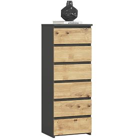 KOMODA CL6 PK GRAFIT SZARY / DĄB ARTISAN