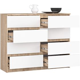 KOMODA K 120 cm 8 SZUFLAD PK SONOMA / BIAŁA
