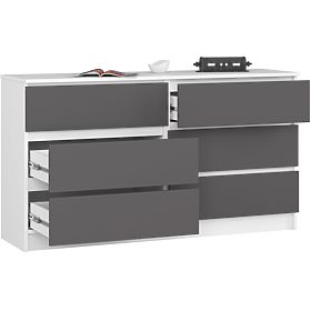 Komoda K 140 cm 6 szuflad PK biała-grafitowa szara