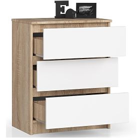 KOMODA K 60 cm 3 SZUFLADY PK SONOMA / BIAŁA