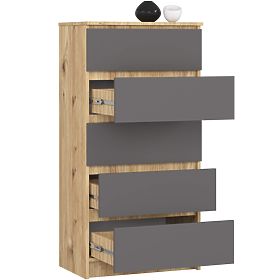 KOMODA K60 5SZ CLP PK DĄB ARTISAN / SZARY