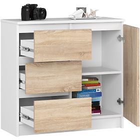 KOMODA K80 JERRY 1D 3SZ PK BIAŁA / DĄB SONOMA