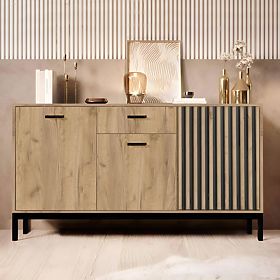LAMINO KM-1 komoda dąb craft/czarny, nogi: czarne