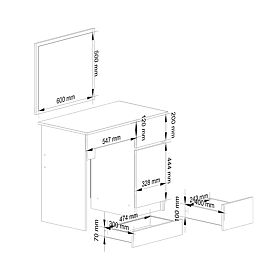 KOSMETYCZNA TOALETKA Z LUSTREM P-2/SL 500x600 PRAWA PK BIAŁA