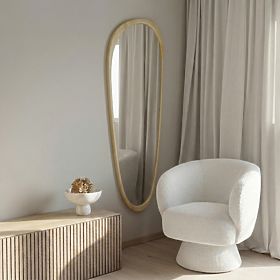 Lustro wiszące w drewnianej ramie Sogno 60x165 cm, nieregularny kształt, naturalne