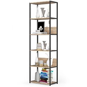 Metalowy regał loftowy 60 cm - czarny-dąb sonoma - 6 półek