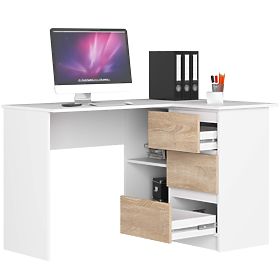 NAROŻNY STÓŁ B16 124 cm PRAWY 3 SZUFLADY PK BIAŁY / SONOMA