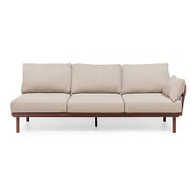 Ogrodowa narożna sofa ze stolikiem Amarello, aluminiowa, pleciona, jasnobeżowa/bordowa
