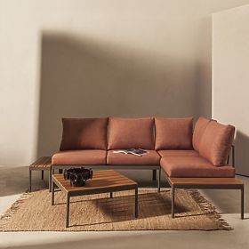Ogrodowa narożna sofa ze stolikiem Lugi, polywood, mokka/szary