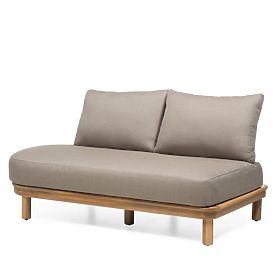 Ogrodowa narożna sofa ze stolikiem Summerland, drewno akacjowe, wygląd teakowy, brązowo-szara, zaokr