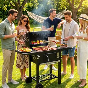 Ogrodowy grill węglowy z pokrywą, regulowanym rusztem, termometrem i popielnikiem MultiGarden, MultiGarden