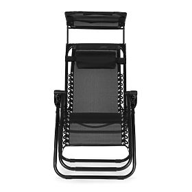 Ogrodowy leżak plażowy z regulowanym oparciem i ruchomym daszkiem Modernhome - czarny, MultiGarden