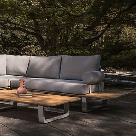 Ogrodowy narożny zestaw wypoczynkowy San Piero 2 z stolikiem, drewno teakowe FSC, szary/naturalny
