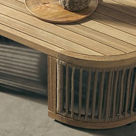 Ogrodowy narożny zestaw z stolikiem Vetralla, plecionka, drewno akacjowe FSC, wygląd teakowy, jasnob