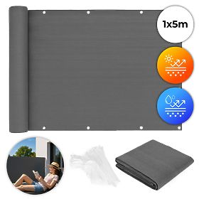 Osłona balkonowa z okuciami 100x500 cm siatka zacieniająca + elementy montażowe szara MultiGarden