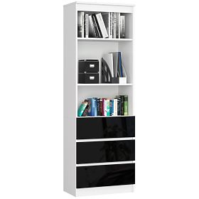 Regał biurowy R 60 cm CLP 3 szuflady 2 półki PK Biały / Czarny Połysk