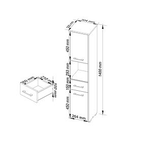 REGAŁ ŁAZIENKOWY FIN SŁUPEK 30 2D 1SZ 1W 140cm PK CAPPUCCINO POŁYSK