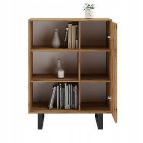 Regał szafa Fondi dąb craft złoty - czarny, dekor lamelowy