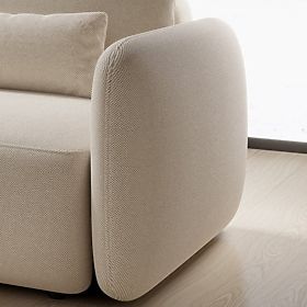 Rozkładana narożna sofa Mossa z miejscem do przechowywania, lewostronna, jasnobeżowa, zaokrąglone ks