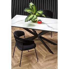 Rozkładany stół DIESEL, blat - biały marmur / ciemnoszary, nogi - czarne (2p=1szt), Halmar