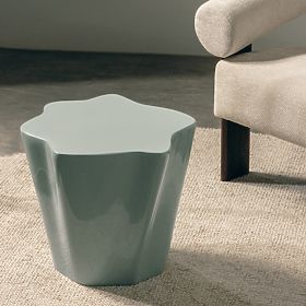 Stolik boczny Bow 49 cm, szałwiowy, błyszczący, zaokrąglone kształty, lectus