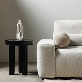 Stolik boczny Limali 50 cm, okrągły, czarny, drewno mango, zaokrąglone kształty, lectus