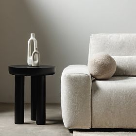 Stolik boczny Limali 50 cm, okrągły, czarny, drewno mango, zaokrąglone kształty, lectus