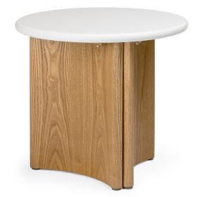 Stolik boczny Marlo II 50 cm, kremowobiały/dąb, mikrocement