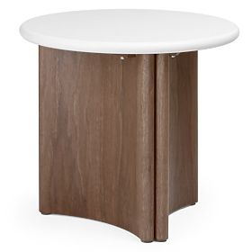 Stolik boczny Marlo II 50 cm, kremowobiały/orzech, mikrocement
