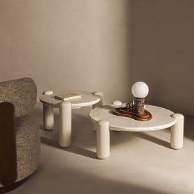 Stolik kawowy Noemi 66 cm, jasnobeżowy/marmur, połysk