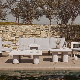 Stolik ogrodowy Vibonis 70 cm, kwadratowy, cementowy, jasnobeżowy