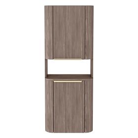 Szafka łazienkowa, słupek Bassa orzech lincoln, złote uchwyty, zaokrąglona