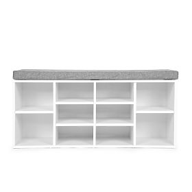 Szafka na buty z szarym siedziskiem 10 półek biała, MODERNHOME