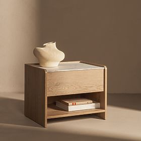 Szafka nocna Tanami Dąb Cremona Torro, Marmur Crystal, zaokrąglona