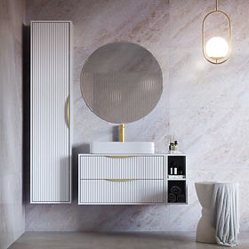 Szafka pod umywalkę nablatową Avila 2.0, 80 cm, żłobiona, złote uchwyty, biała, lectus