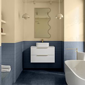 Szafka pod umywalkę nablatową Tidea 80 cm, biała, złote uchwyty