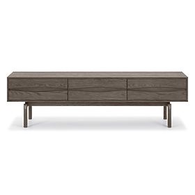 Szafka RTV Quadri z szufladami, lite drewno dębowe, fornir, espresso brąz, lectus