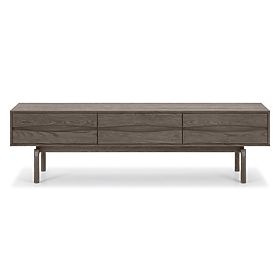 Szafka RTV Quadri z szufladami, lite drewno dębowe, fornir, espresso brąz