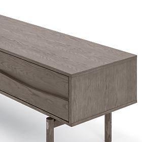 Szafka RTV Quadri z szufladami, lite drewno dębowe, fornir, espresso brąz, lectus