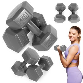 Sześciokątne hantle zestaw 2x4 kg obciążenia do ćwiczeń fitness szare ModernHome, MODERNHOME
