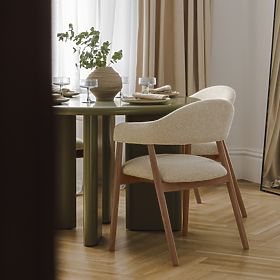 Tapicerowane krzesło Sorrento, beżowe, boucle/jasny orzech