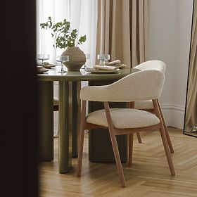 Tapicerowane krzesło Sorrento, beżowe, boucle/jasny orzech