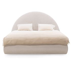 Tapicerowane łóżko Orbi 140x200 cm, z stelażem i schowkiem, zaokrąglone, beżowe, lectus